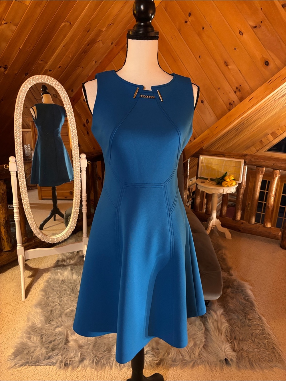 Ivanka Trump Blue Sleeveless A-Line Dress with Neck Hardware